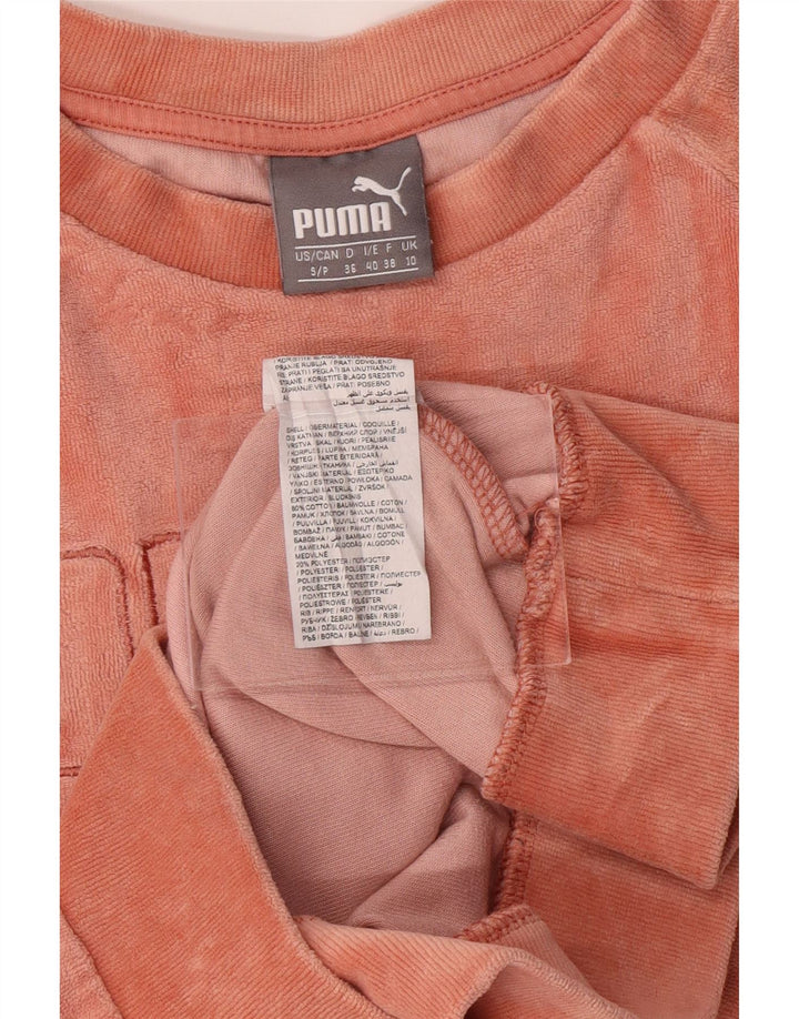 PUMA Womens Oversized Graphic Velour Sweatshirt Jumper UK 10 Small Pink