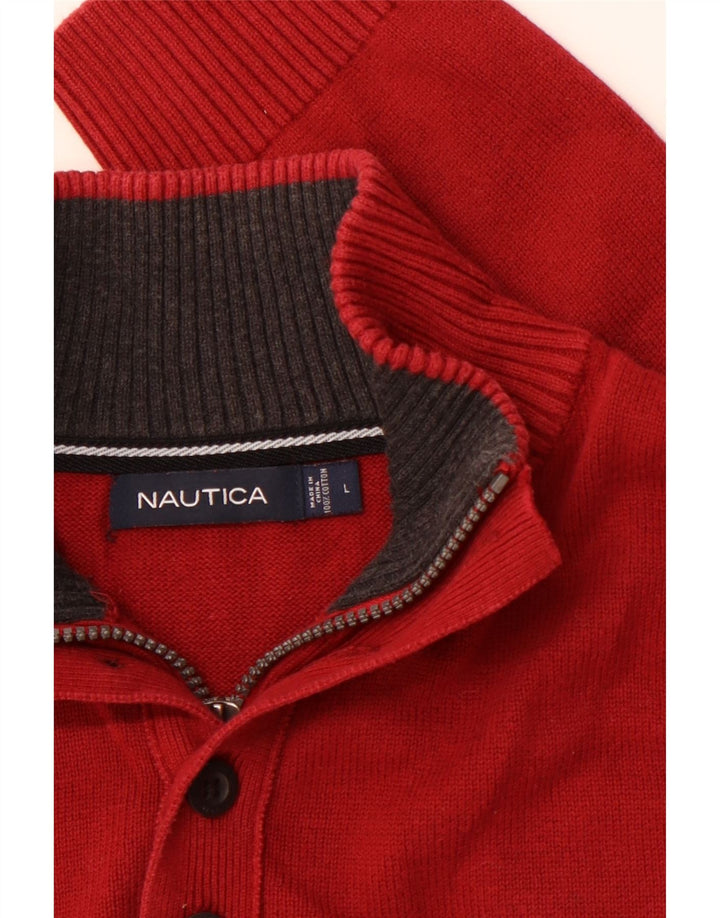NAUTICA Ανδρικό πουλόβερ με φερμουάρ, μεγάλο κόκκινο βαμβακερό