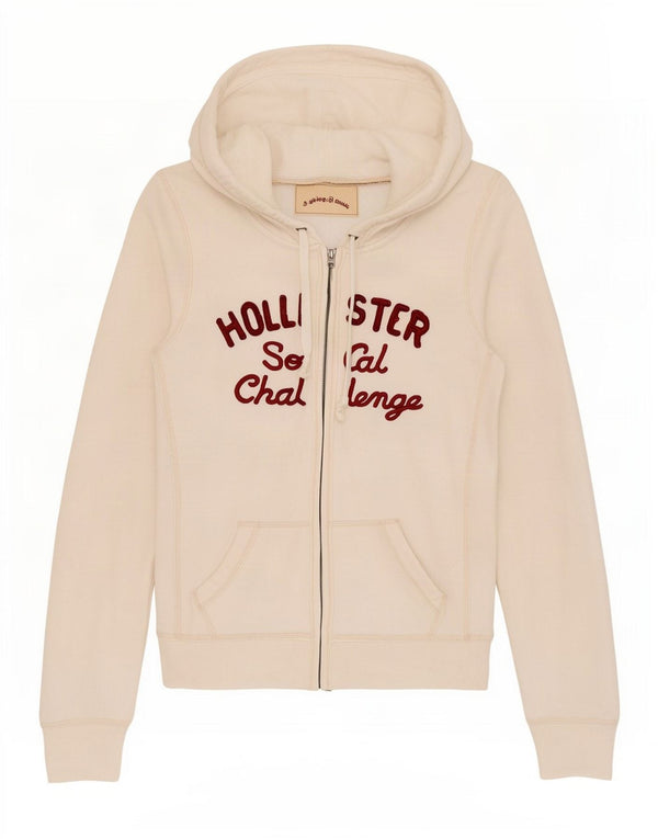 Hollister Γυναικείο πουλόβερ με κουκούλα με φερμουάρ UK 12 μεσαίο λευκό βαμβακερό