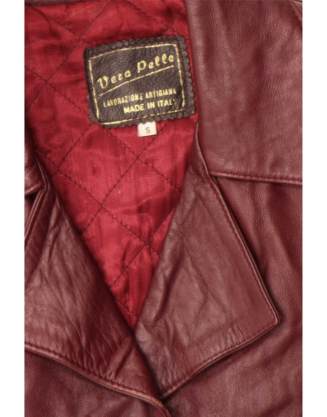 Vintage γυναικείο δερμάτινο σακάκι 4 κουμπιών UK 10 Small Burgundy
