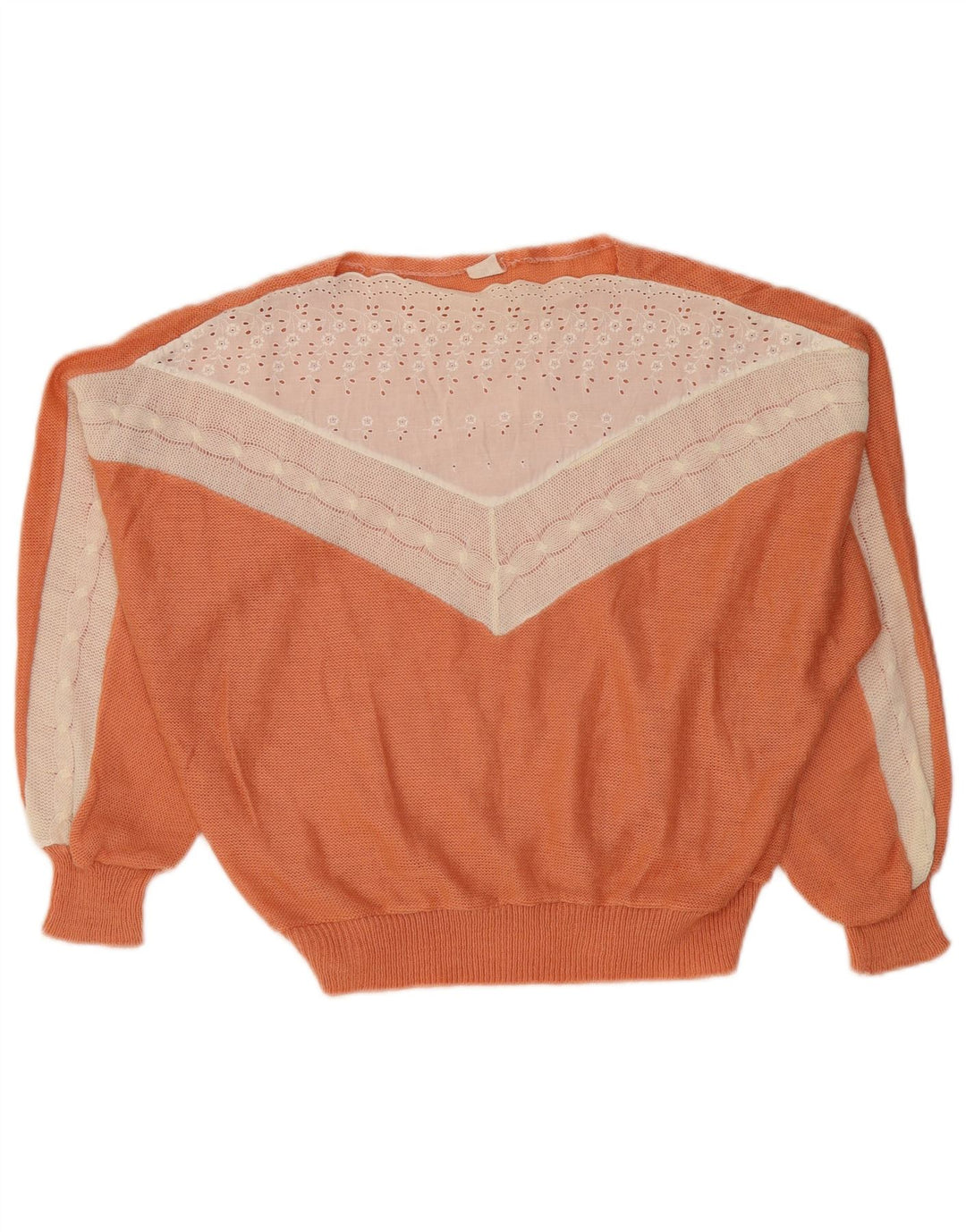 VINTAGE Γυναικείο πουλόβερ με λαιμόκαυστο UK 14 Medium Orange Colourblock