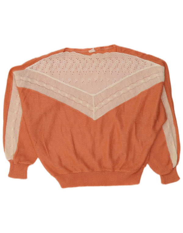 VINTAGE Γυναικείο πουλόβερ με λαιμόκαυστο UK 14 Medium Orange Colourblock