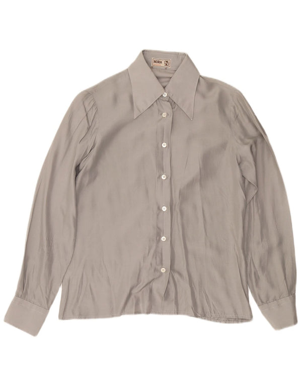 VINTAGE Γυναικείο πουκάμισο Μπλούζα UK 12 Μεσαίων Γκρι Μεταξωτό