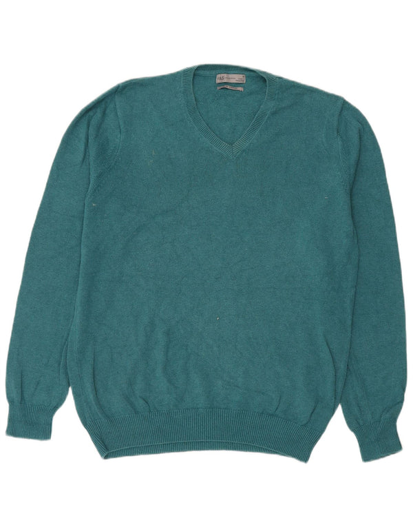 Marks & Spencer Mens V-Neck Jumper Sweater Medium Green Cotton