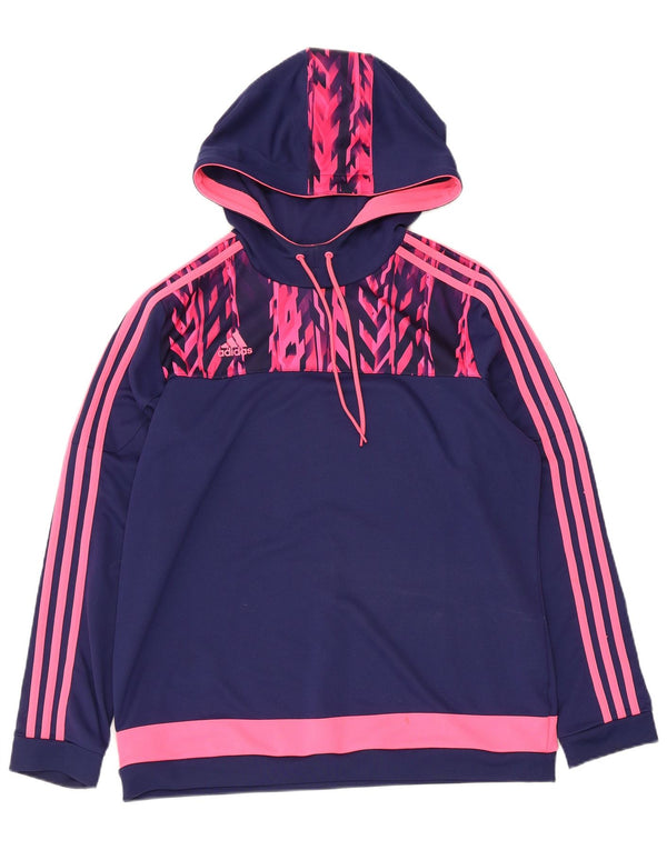 Adidas Womens Climalite Hoodie Jumper UK 20/22 XL Navy Blue Colorblock