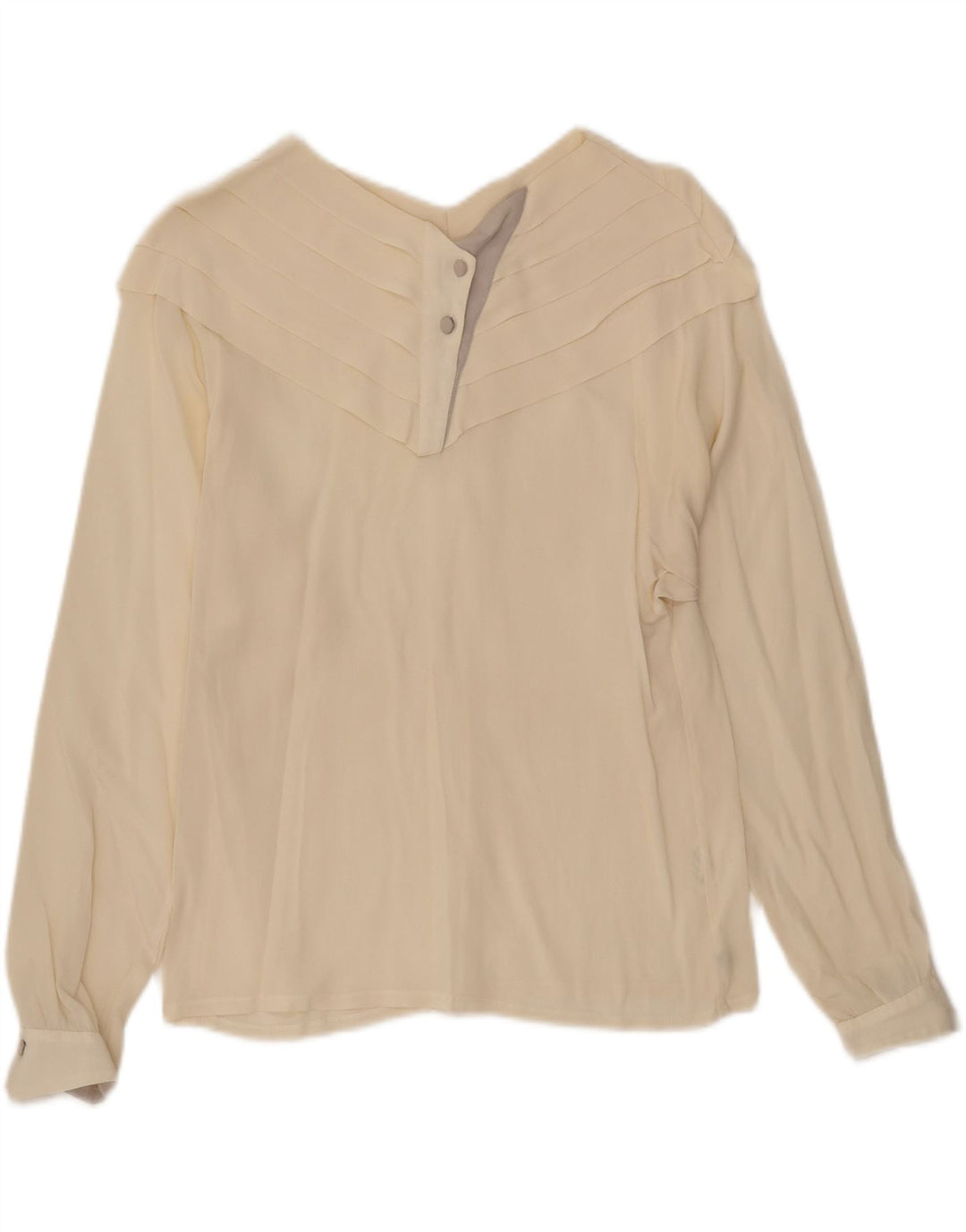 VINTAGE Womens Long Sleeve Blouse Top UK 12 Medium Off White Acetate Vintage Vintage and Second-Hand Vintage from Messina Hembry 
