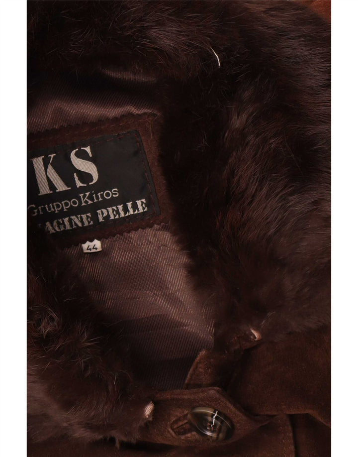 Vintage Γυναικείο Suede Oversized Πανωφόρι IT 44 Δερμάτινο Μεσαίο Καφέ