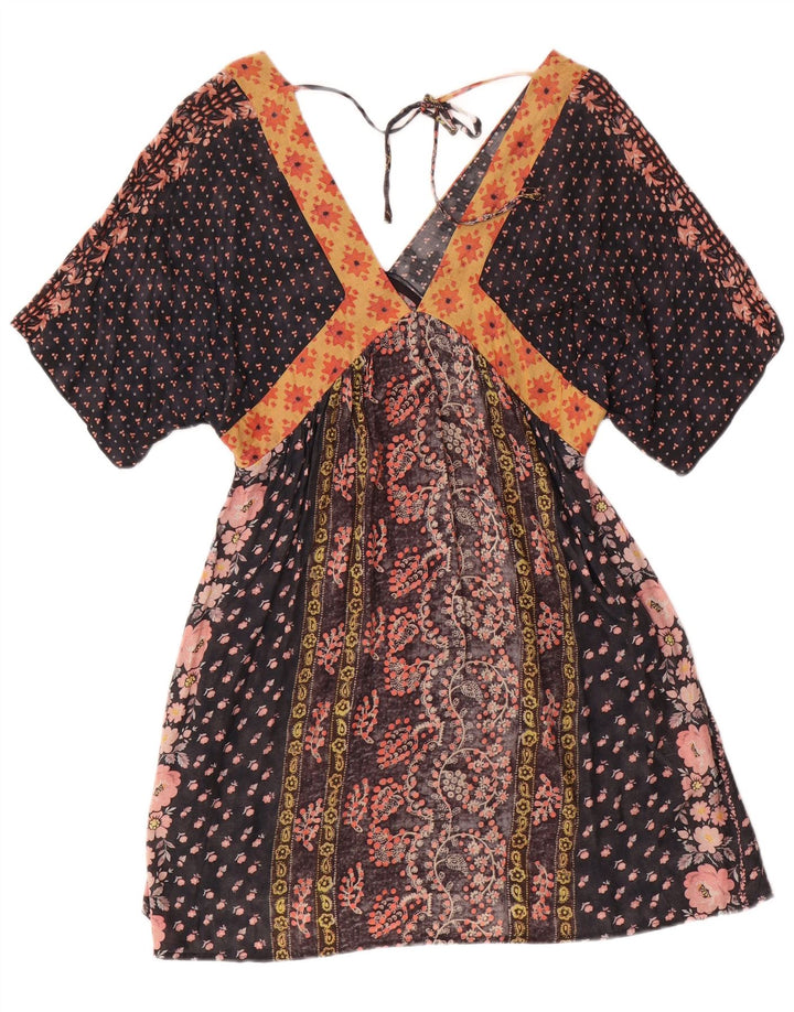 Zara Γυναικείο φόρεμα Kaftan UK 12 Medium Black Floral