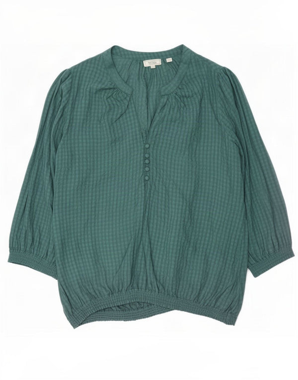 Fat Face Γυναικεία μπλούζα με μανίκια 3/4 Top UK 16 Large Green Check Viscose