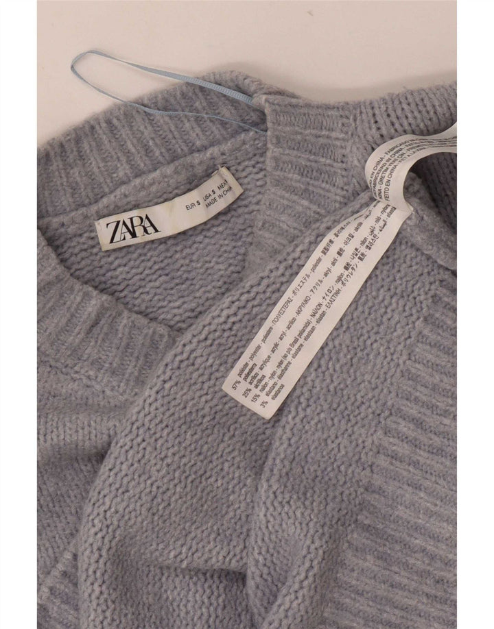 Zara Γυναικείο πουλόβερ με λαιμόκοψη μεγάλου μεγέθους UK 10 Small Blue Polyester