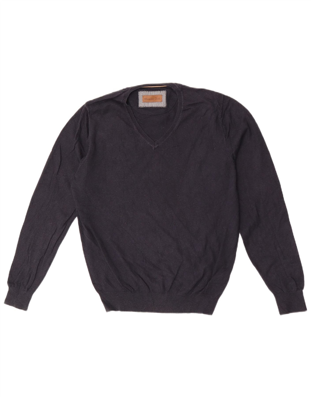 Ανδρικό πουλόβερ Massimo Dutti με V λαιμόκοψη, Βαμβακερό μεσαίο ναυτικό