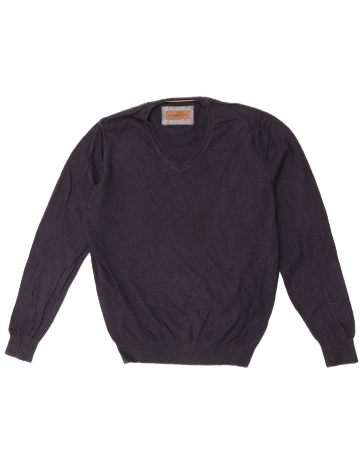 Ανδρικό πουλόβερ Massimo Dutti με V λαιμόκοψη, Βαμβακερό μεσαίο ναυτικό
