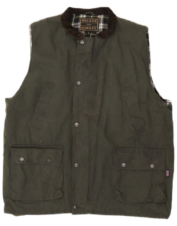 Walker and Hawkes Mens Waxed Cotton Gilet UK 42 XL Khaki Colourblock