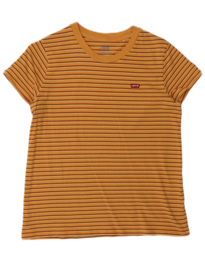 Γυναικείο T-Shirt Levi's Top UK 12 Βαμβακερό μεσαίο πορτοκαλί ριγέ