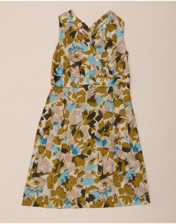 VINTAGE Womens Abstract Pattern Sleeveless A-Line Dress UK 12 Medium Green