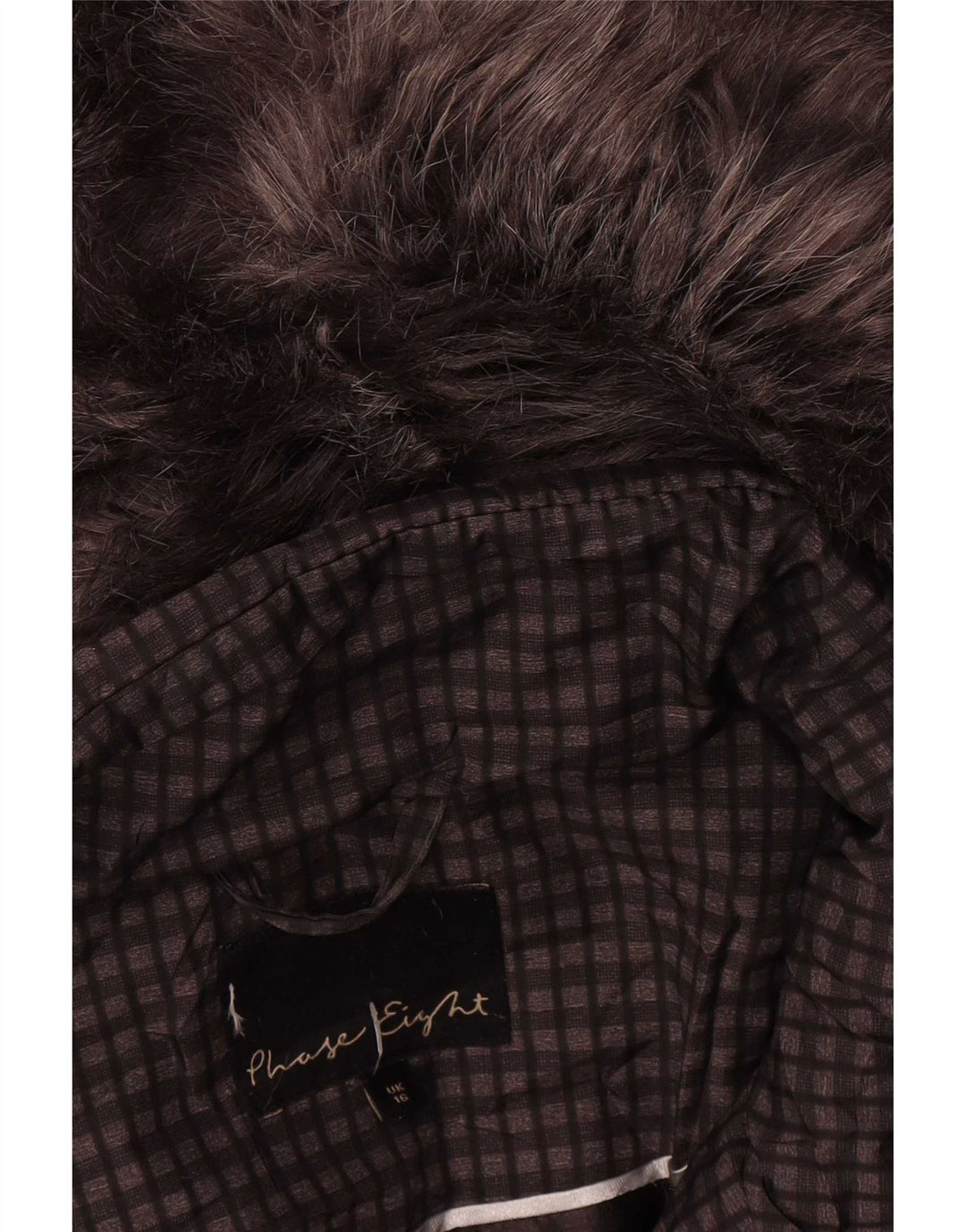 Phase Eight Γυναικείο μπουφάν με κουκούλα UK 16 Large Brown Check Polyester