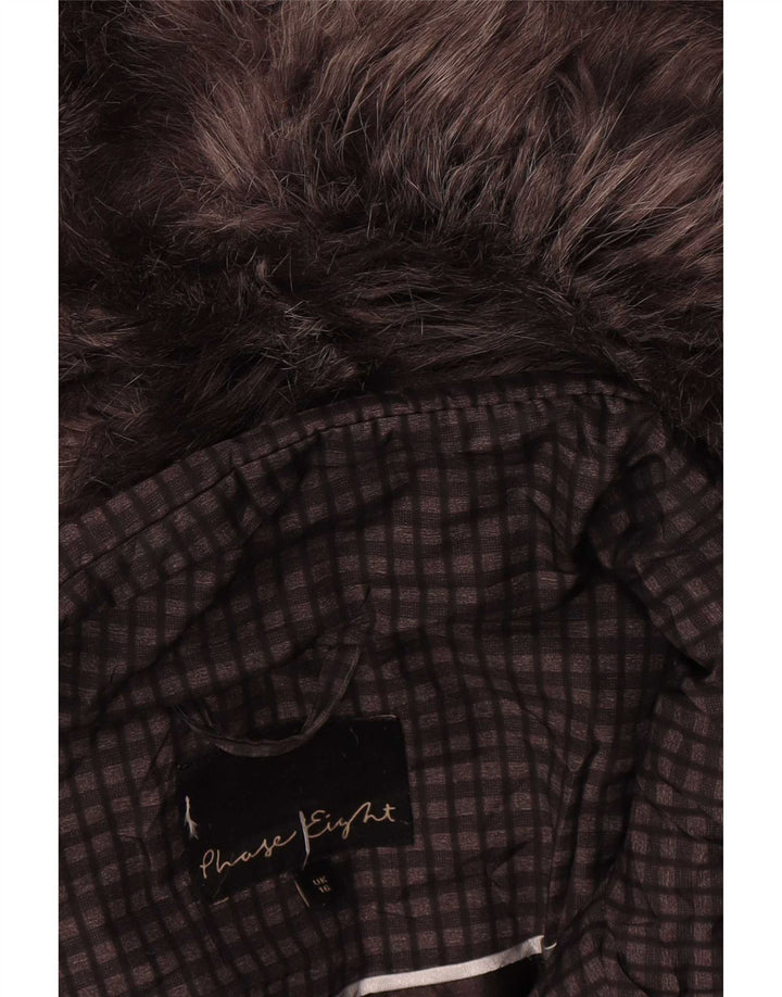 Phase Eight Γυναικείο μπουφάν με κουκούλα UK 16 Large Brown Check Polyester