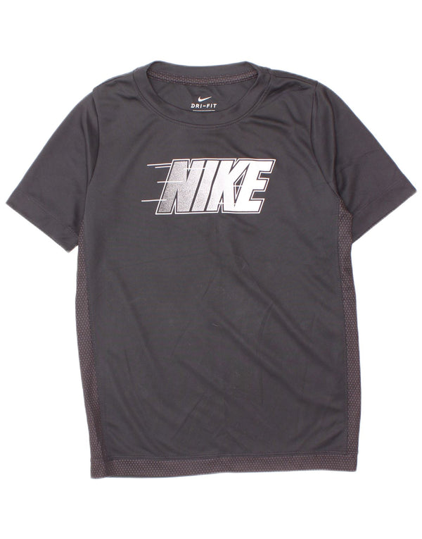 Nike Boys Dri Fit γραφικό T-shirt Top 8-9 ετών Small Black Colourblock