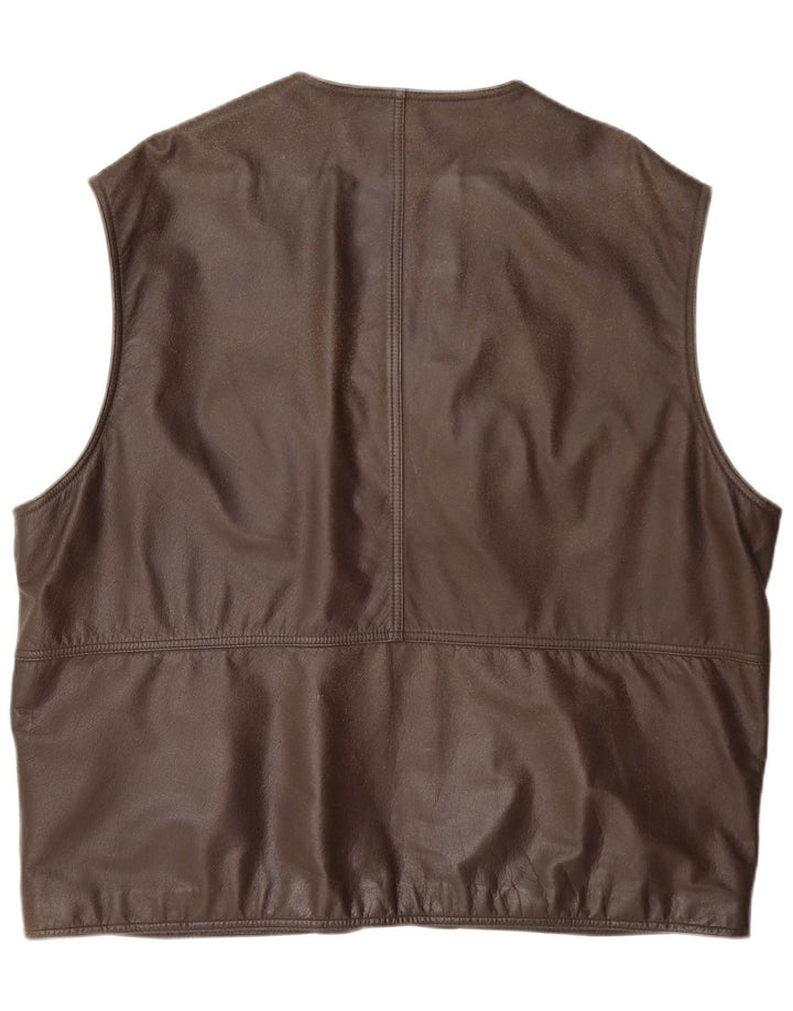 Itallo Mens Leather Utility Gilet IT 60 4XL Καφέ