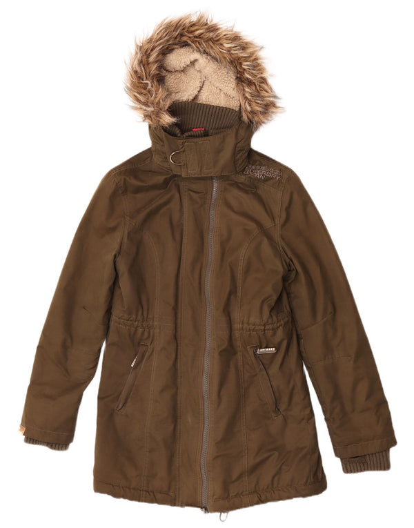 Superdry Womens The windparka Hooded Parka Jacket UK 12 Medium Khaki