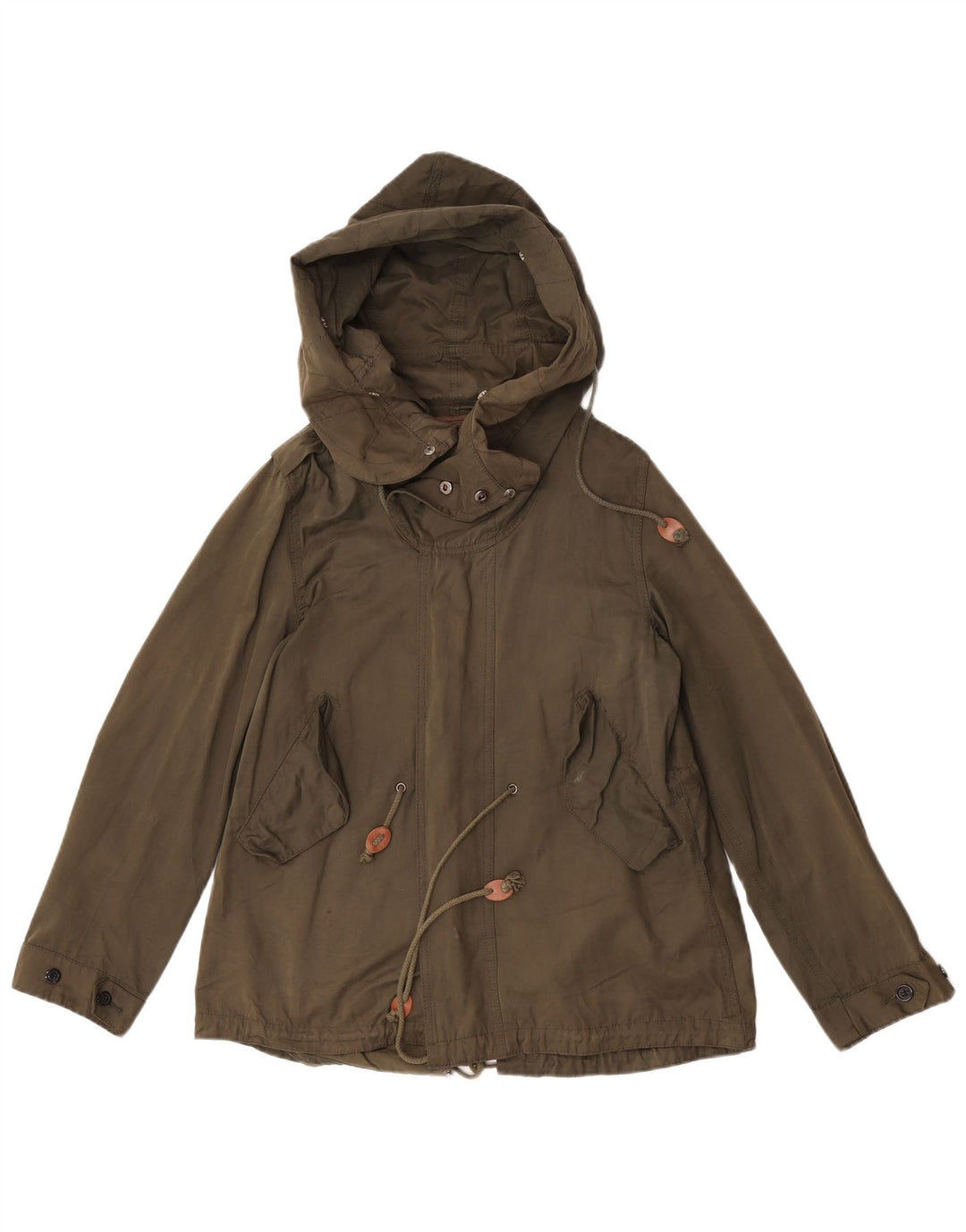 Zara Γυναικείο μπουφάν Parka με κουκούλα UK 36 Small Green Nylon