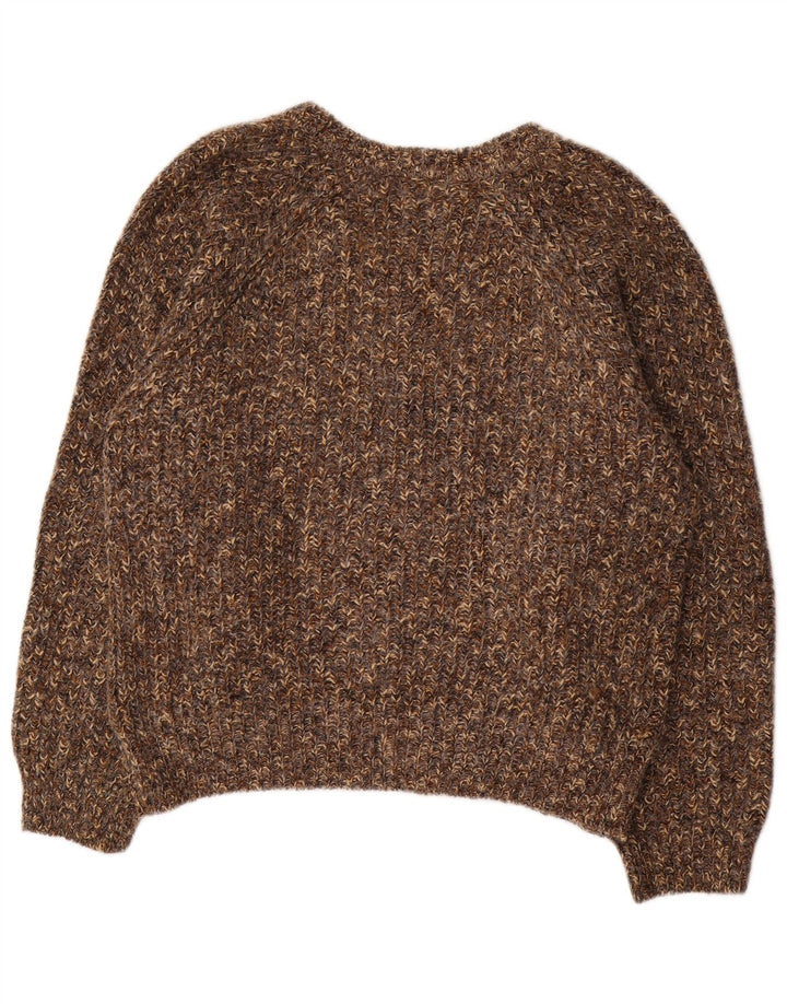 VINTAGE γυναικείο πουλόβερ με λαιμόκοψη V-λαιμόκοψη UK 18 XL σε καφέ φλύκταινα