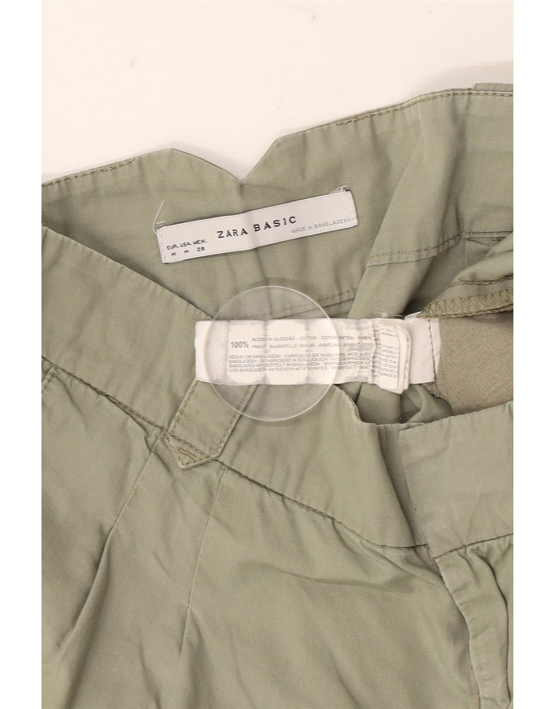 Zara Γυναικείο σορτς Chino με καρφίτσα μεσαίο W28 πράσινο βαμβακερό