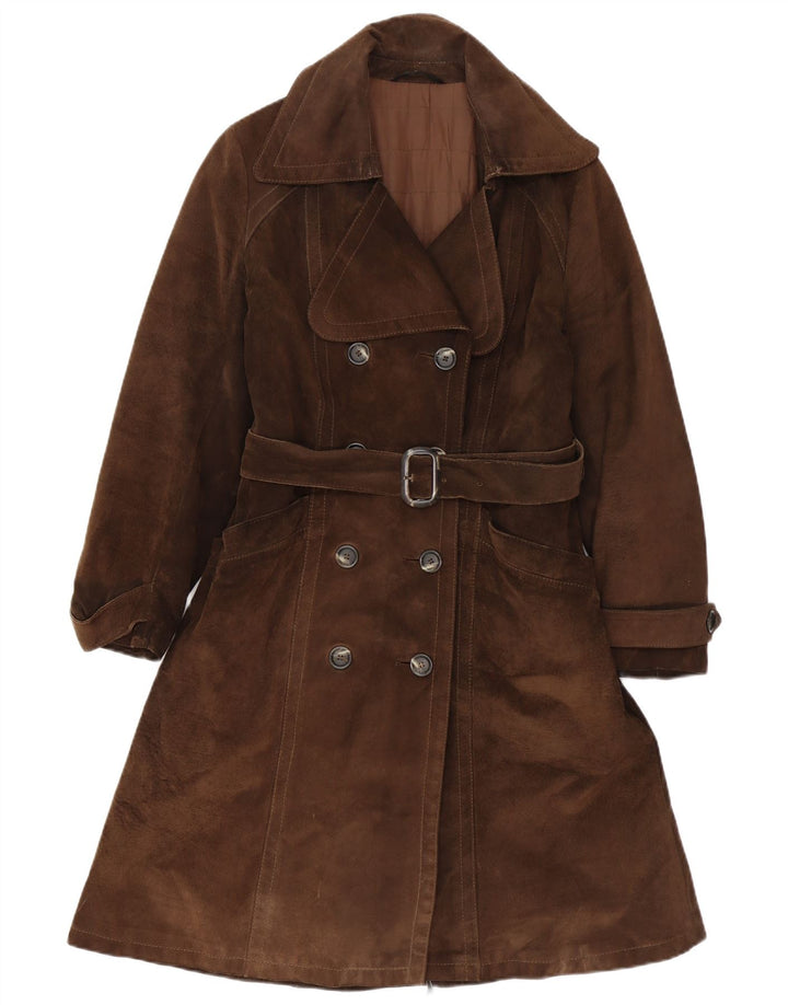 Vintage Γυναικείο Suede Παλτό με διπλό στήθος IT 40 Small Brown