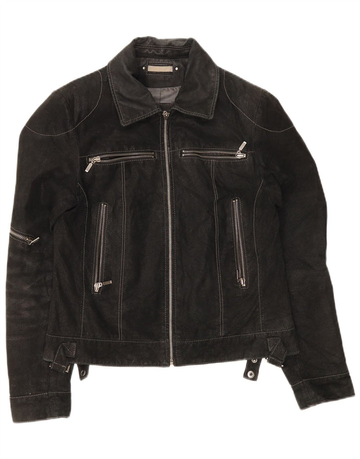 Vintage Γυναικείο Suede Jacket UK 10 Small Black Leather