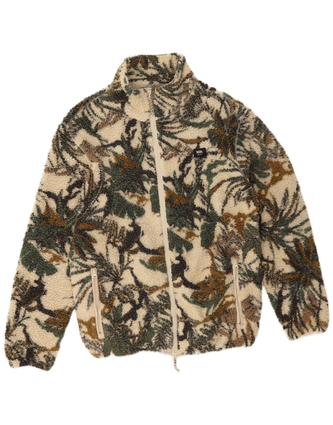 Vans Mens Fleece Jacket UK 38 Medium Green Floral Polyester
