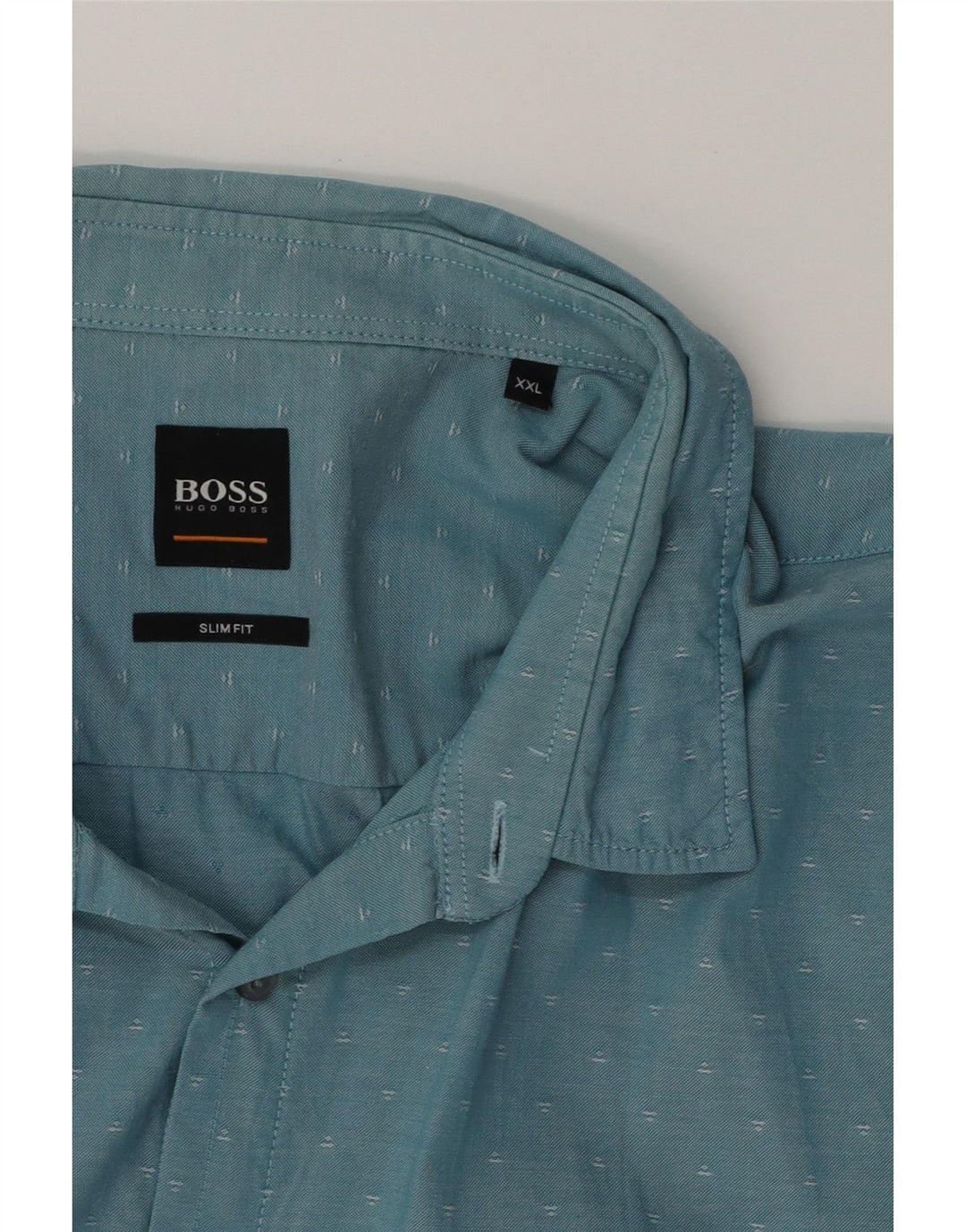 HUGO BOSS Mens Abstract Pattern Slim Fit Shirt 2XL Blue Cotton Vintage Hugo Boss and Second-Hand Hugo Boss from Messina Hembry 