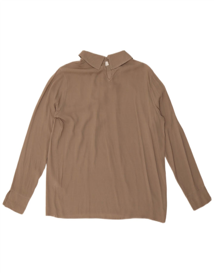 Vintage γυναικεία υπερμεγέθη μακρυμάνικη μπλούζα UK 10 Small Grey Silk