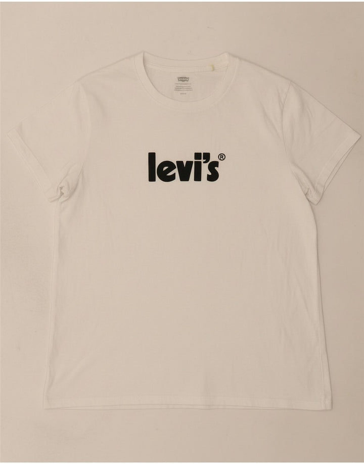 LEVI'S Womens Graphic T-Shirt Top UK 12 Medium White Cotton Vintage Levi's and Second-Hand Levi's from Messina Hembry 