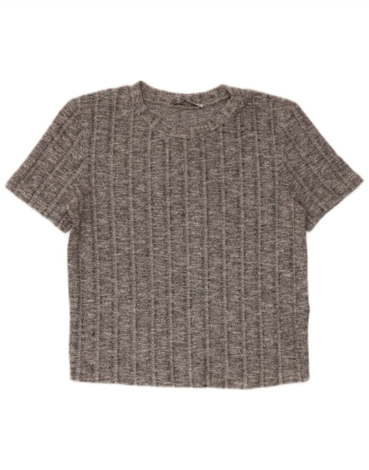Zara Γυναικείο T-Shirt τοπ UK 10 Small Grey Flecked Polyester