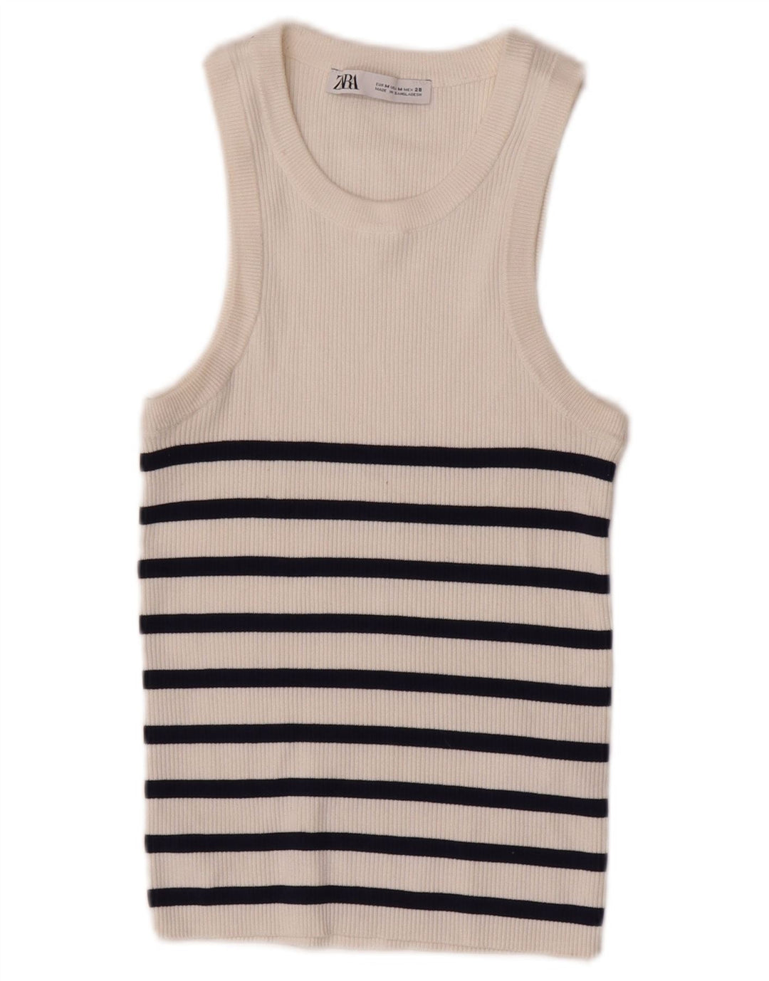 Zara Γυναικείο γιλέκο Crop UK 12 μεσαία λευκή ριγέ βισκόζη