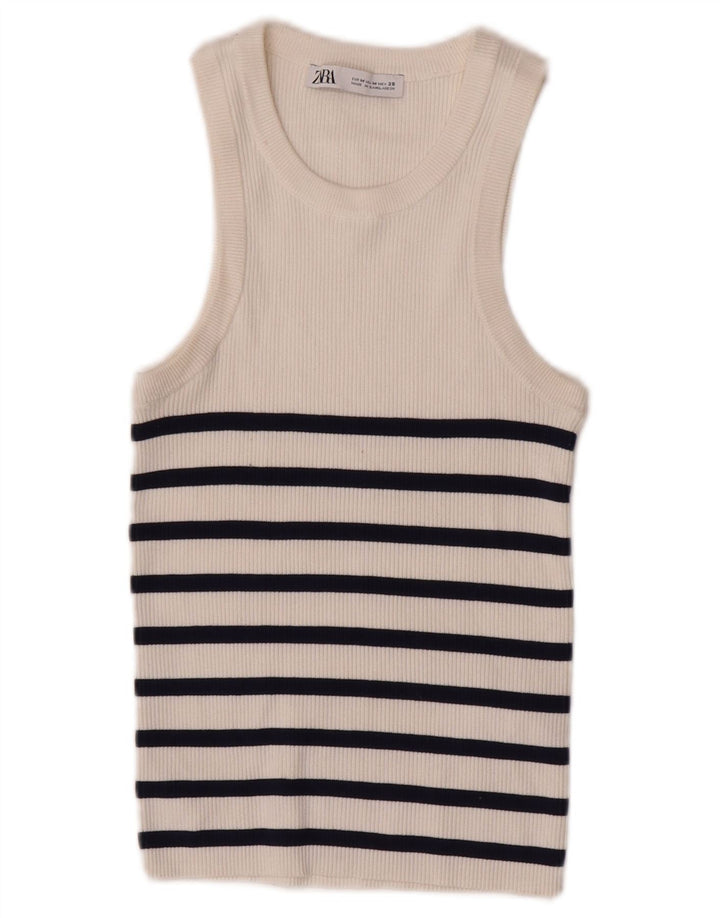 Zara Γυναικείο γιλέκο Crop UK 12 μεσαία λευκή ριγέ βισκόζη