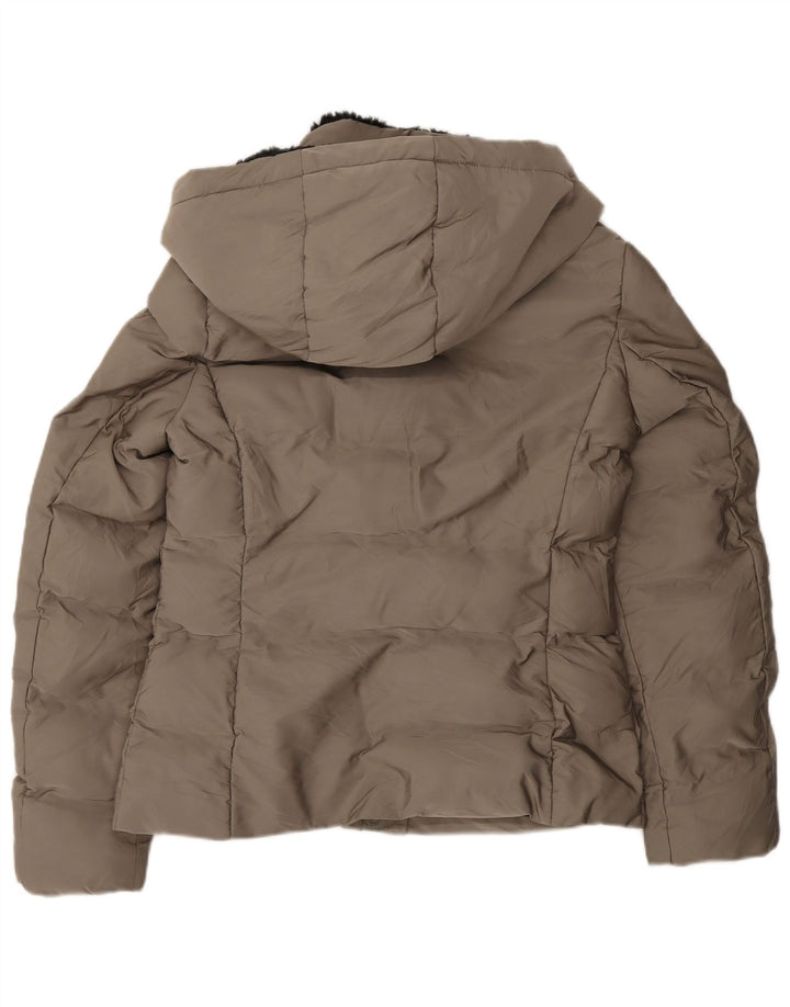 Zara Γυναικείο μπουφάν με κουκούλα Sherpa UK 10 Small Grey Polyester