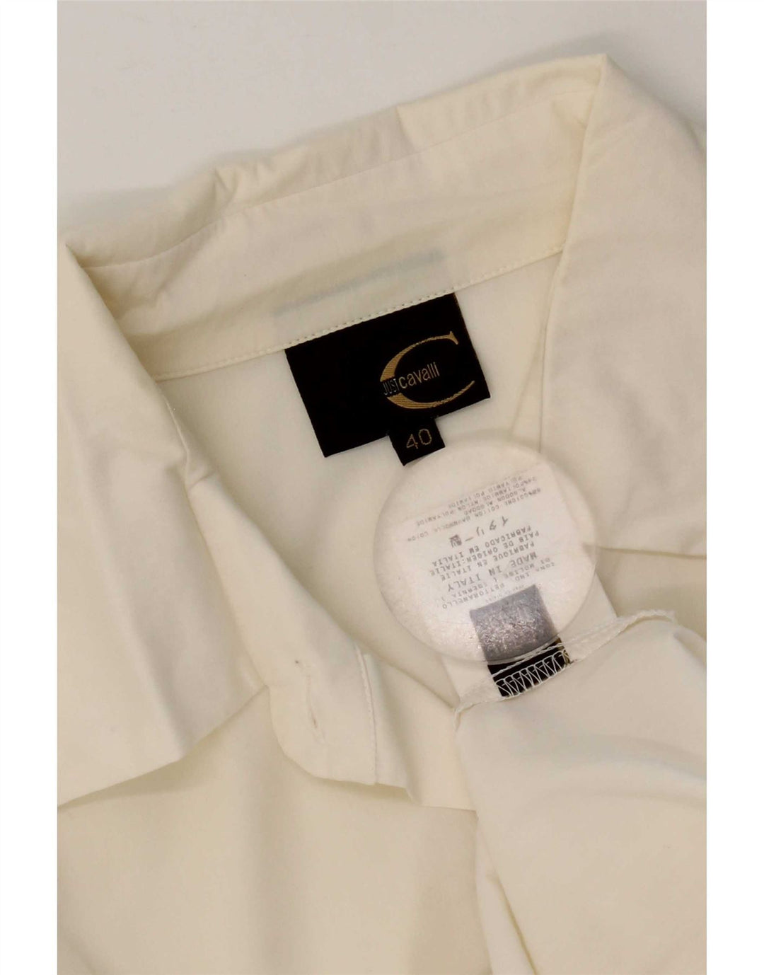Just Cavalli Γυναικείο γραφικό πουκάμισο IT 40 Small λευκό βαμβακερό