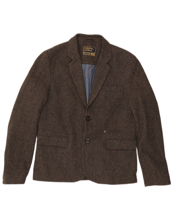 Superdry Ανδρικό σακάκι σακάκι με 2 κουμπιά UK 44 2XL Καφέ βαμβακερό ψαροκόκκαλο