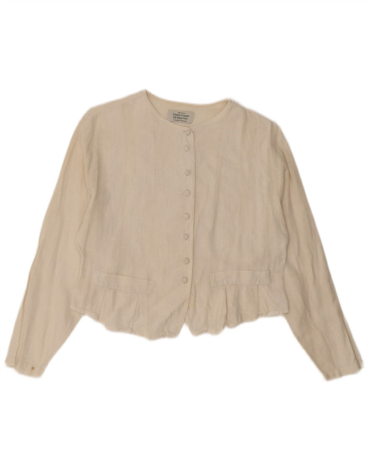 Benetton Γυναικείο πουκάμισο Crop Μπλούζα UK 14 Medium Off White