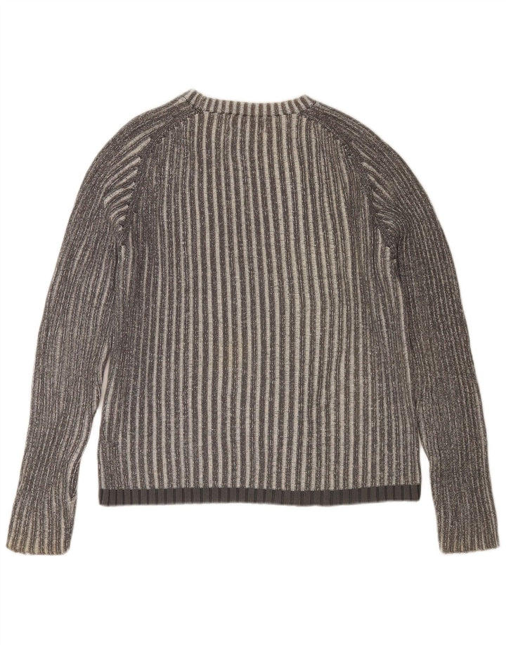 JACK & JONES Ανδρικό πουλόβερ με λαιμόκοψη, μεσαίο γκρι βαμβακερό ριγέ