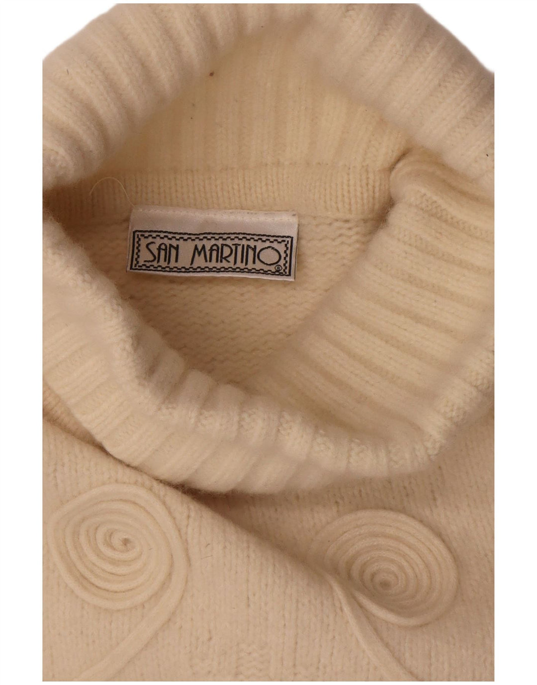 Vintage γυναικείο πουλόβερ με ρολό λαιμόκοψη UK 14 Medium Off White γεωμετρικό