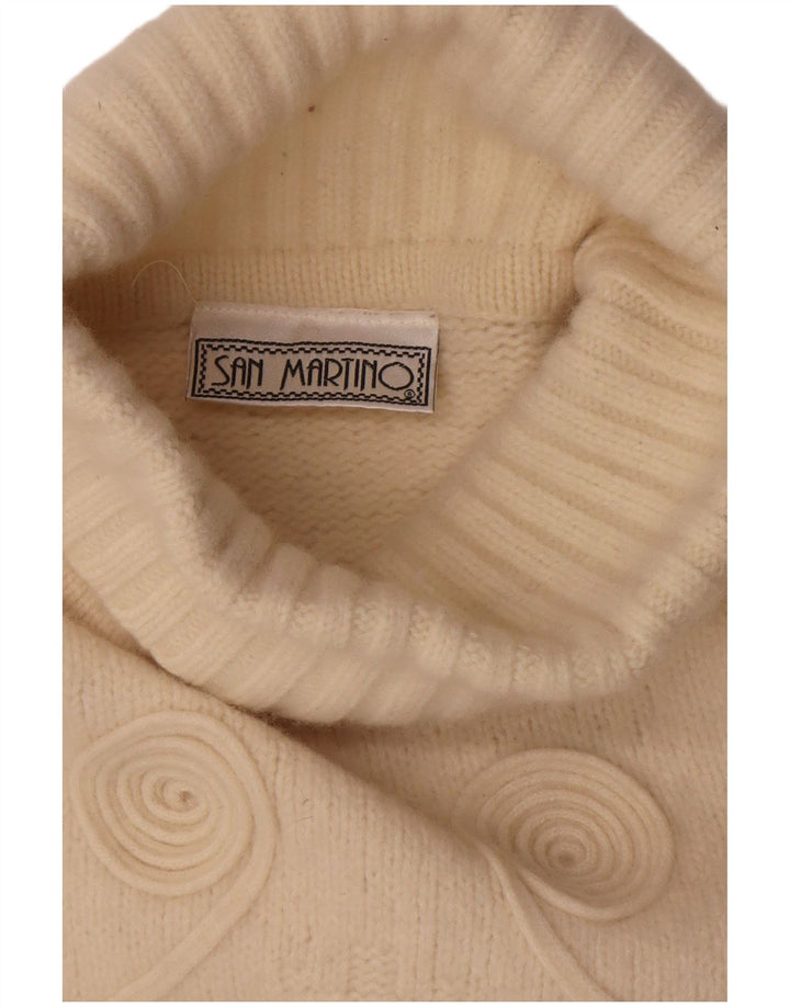 Vintage γυναικείο πουλόβερ με ρολό λαιμόκοψη UK 14 Medium Off White γεωμετρικό