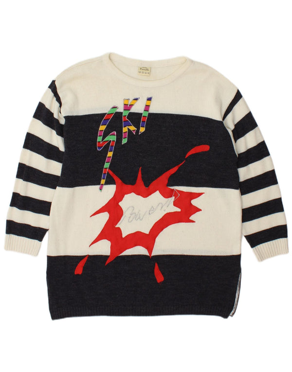 Γυναικείο Camilla Graphic Crew πουλόβερ με λαιμόκοψη UK 14 μεγάλο λευκό ριγέ