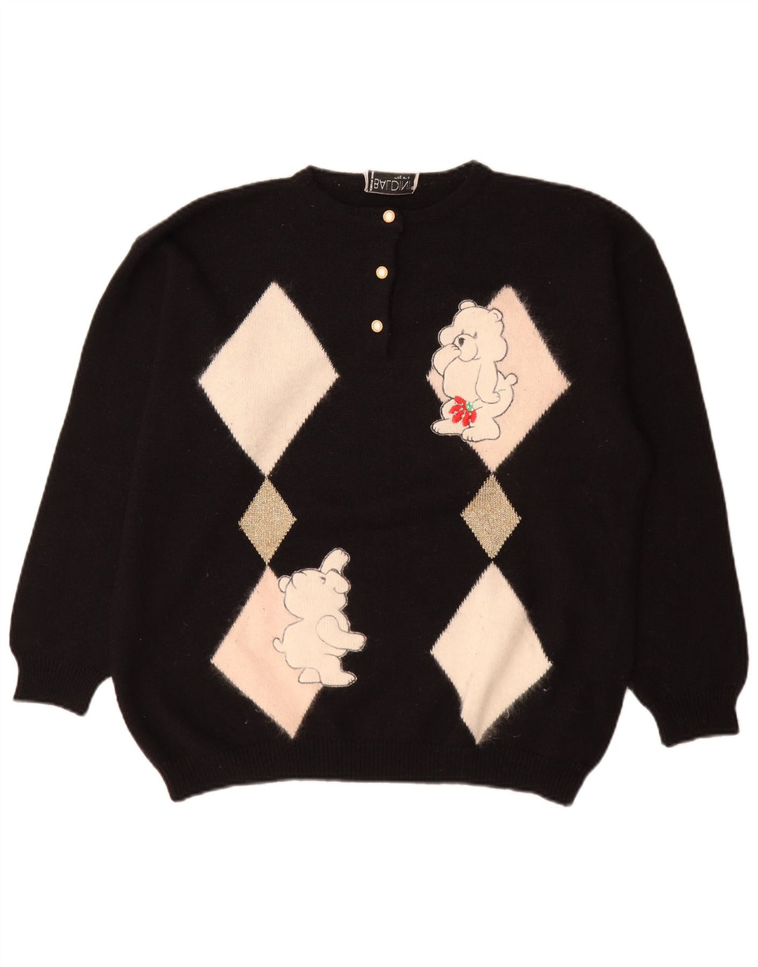 Baldini γυναικείο πουλόβερ με λαιμό και κουμπιά UK 16 Large Black Argyle/Diamond
