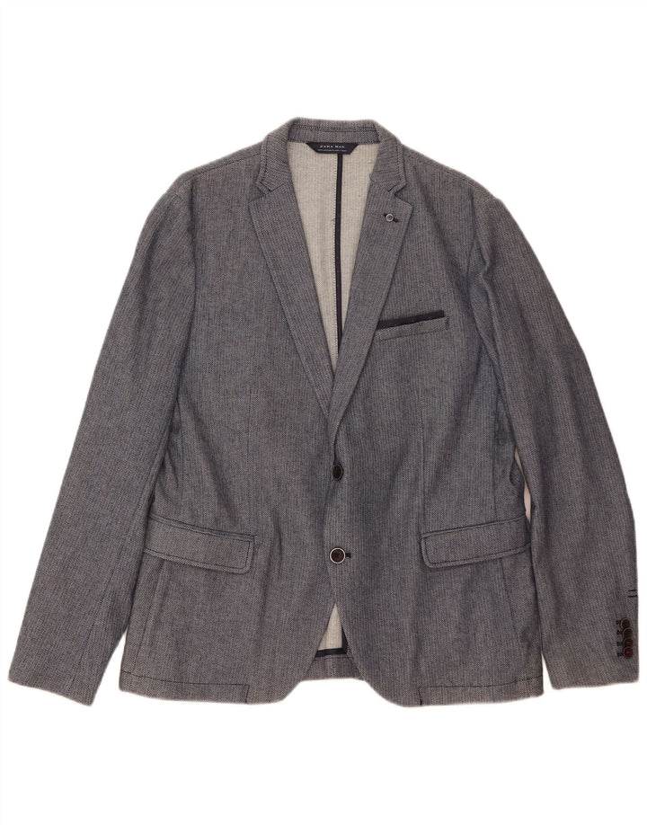 Zara Ανδρικό σακάκι μπλέιζερ με 2 κουμπιά EU 54 XL Μπλε γεωμετρικός πολυεστέρας