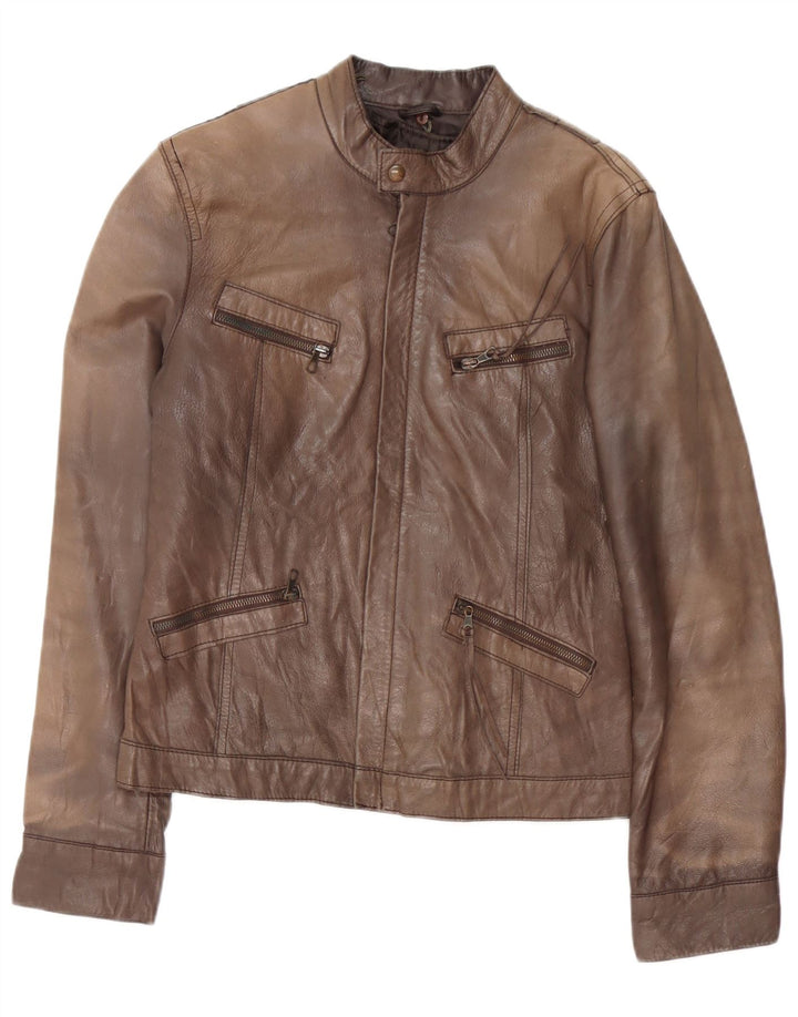 GVB Γυναικείο Δερμάτινο Μπουφάν UK 14 Δερμάτινο Μεσαίο Καφέ