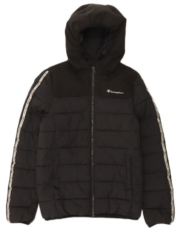 Champion Boys Hooded Graphic Padded Jacket 13-14 Years XL Black Polyamide