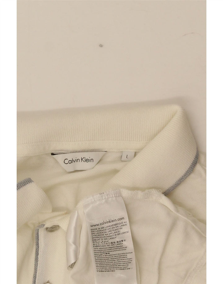 Ανδρικό πουκάμισο πόλο Calvin Klein, μεγάλο λευκό βαμβακερό