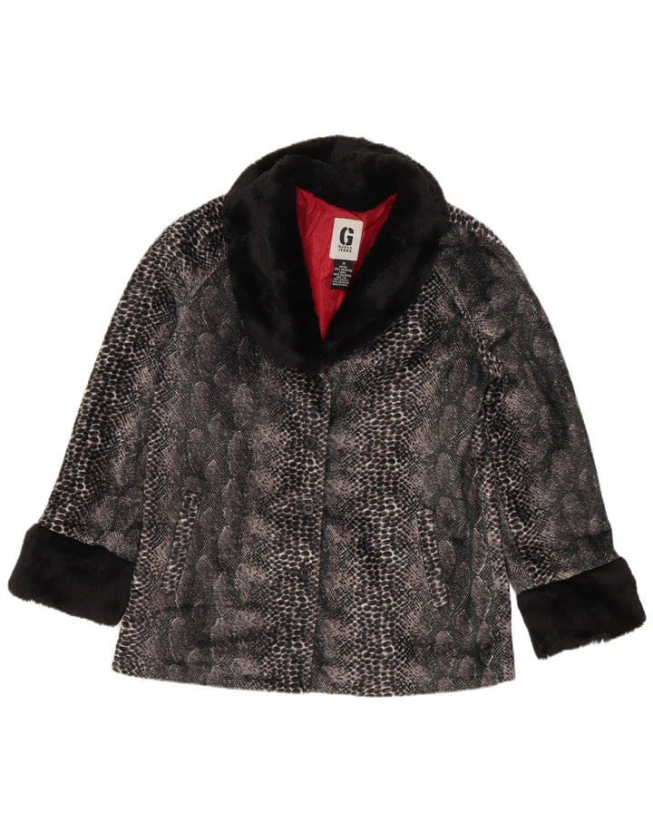Guess Γυναικείο μπουφάν από ψεύτικη γούνα UK 14 Medium Grey Animal Print Polyester